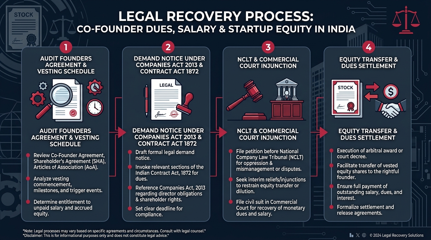 Infographic: Step-by-Step Legal Process to Recover Unpaid Co-Founder Dues, Salary and Startup Equity in India