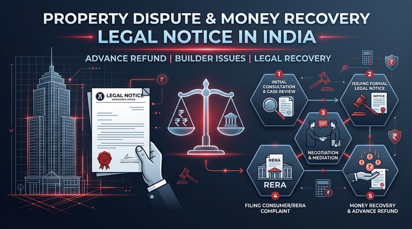 Legal Notice for Property Dispute Money Stuck Recovery Flowchart in India