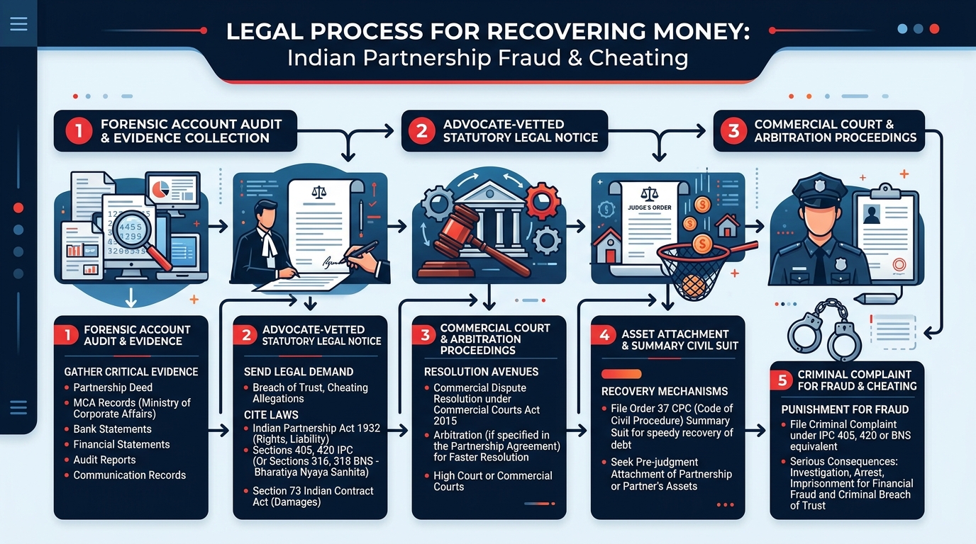 Infographic: Step-by-Step Legal Process for Recovering Money from a Cheating Business Partner in India