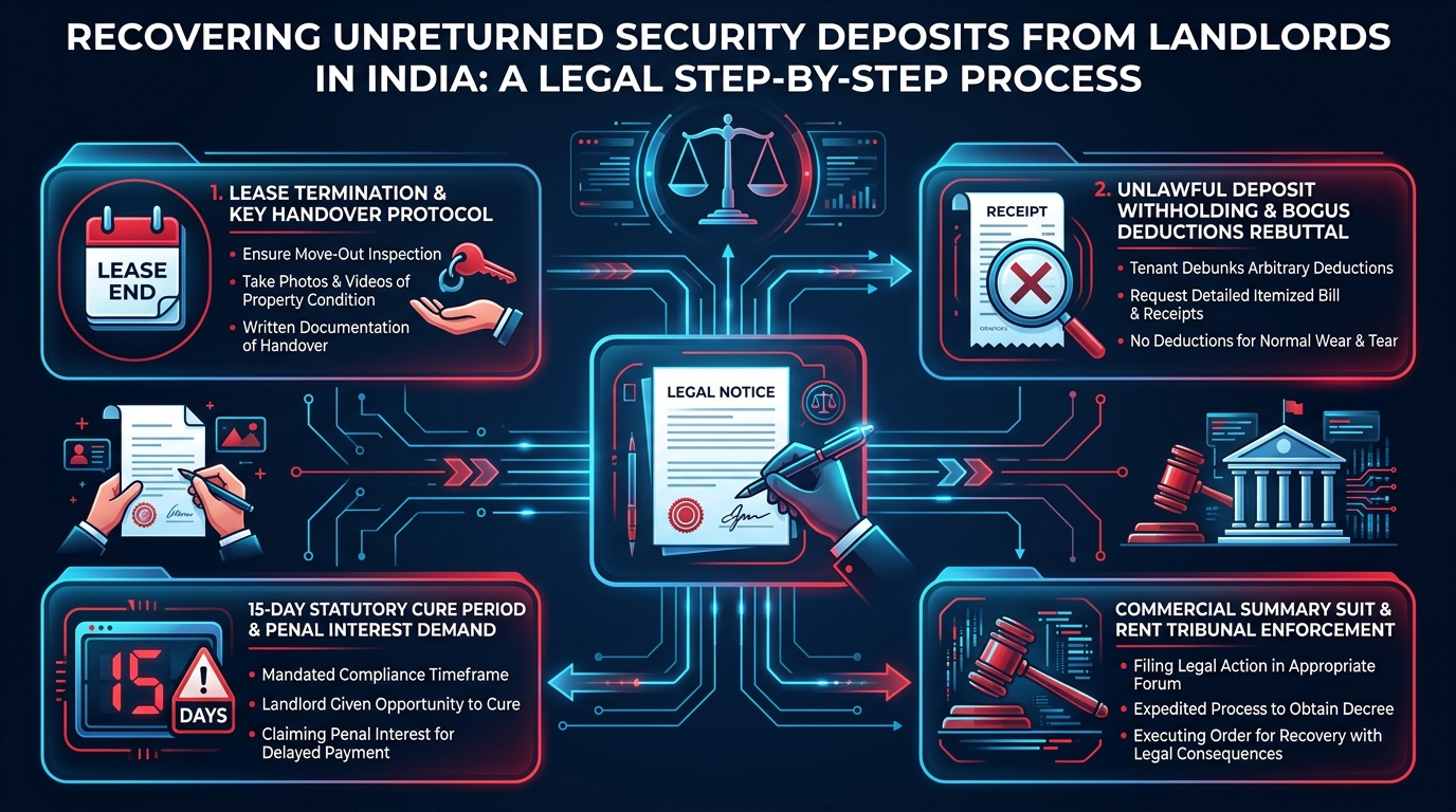 Legal Notice to Landlord for Security Deposit Recovery Process Infographic